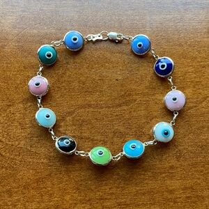 Sterling Silver and Enamel Evil Eye Bracelet
